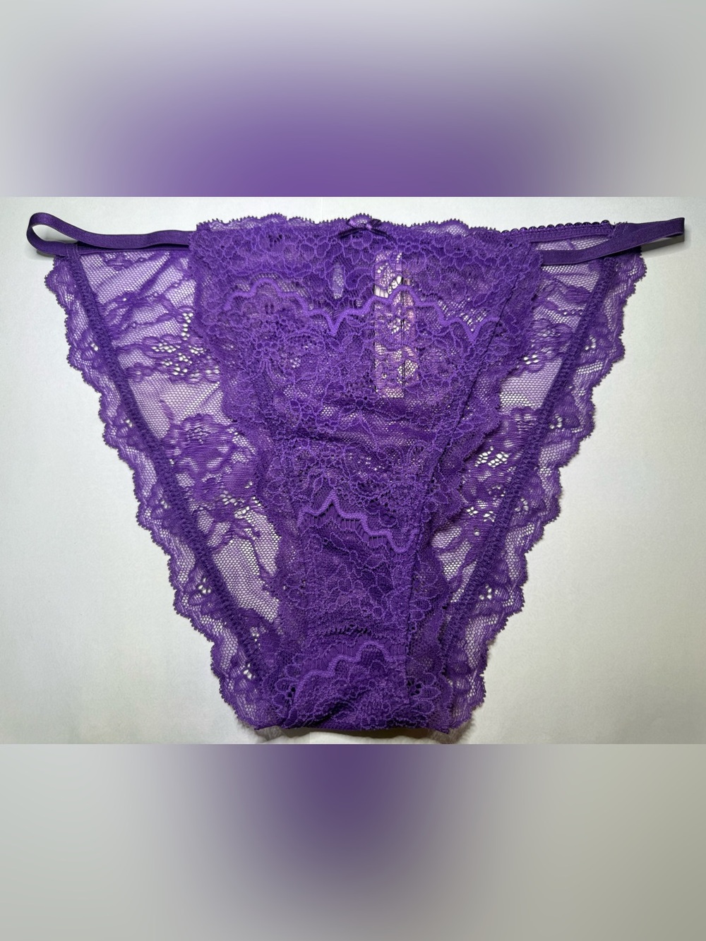 Victoria Secret Purple Lacy Bikini Panty Teardrop back Large